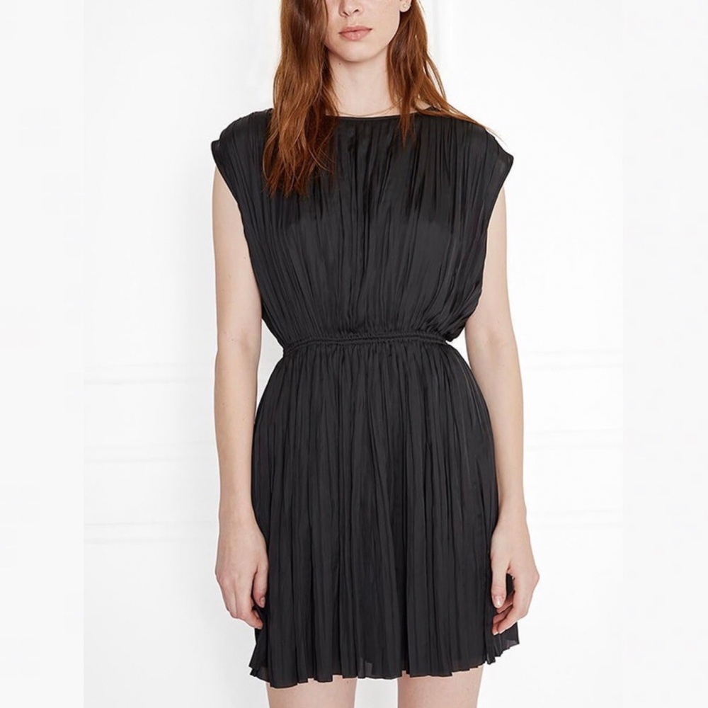 New! Anine Bing Pleated Voile Mini Dress In Black